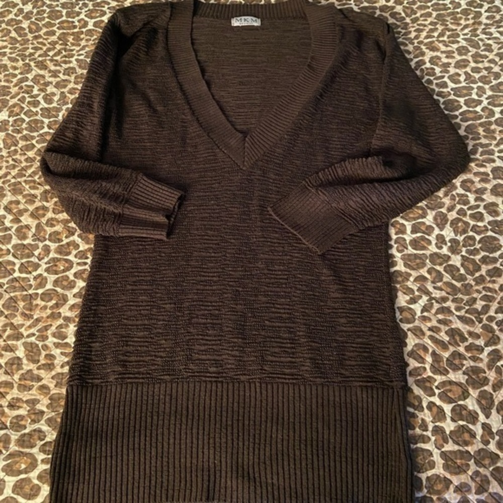 Brown V Neck 3/4 Sleeve Sweater Medium